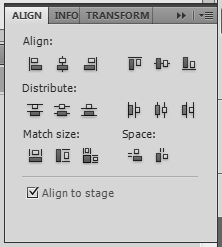 Выравнивание объектов в Adobe Flash